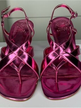 Vince Camuto Shiny Metallic Hot Pink dressy Strappy Heels womens size 9M